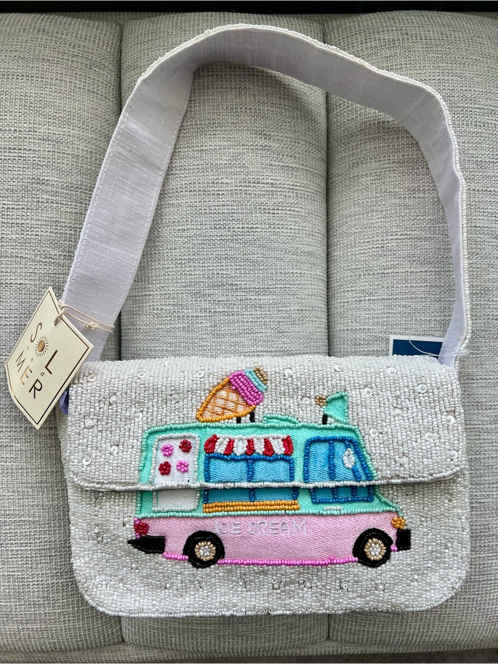 NEW Sol & Mer White Beaded Ice Cream Truck Shoulder Bag
